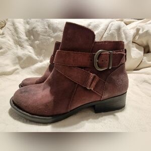 Born Burgundy Ankle Boots with Decorative Strap